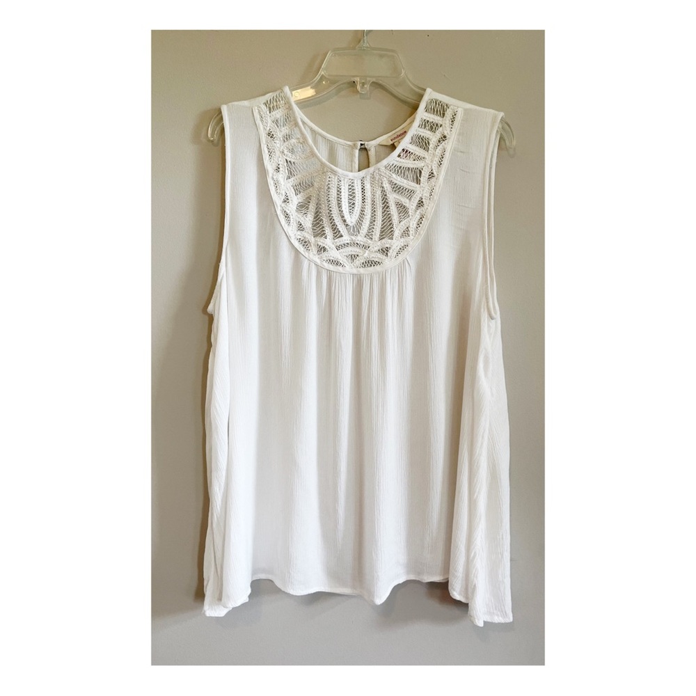 Sundance Catalog Women’s  tunic tank top beaded crochet white boho Sz L